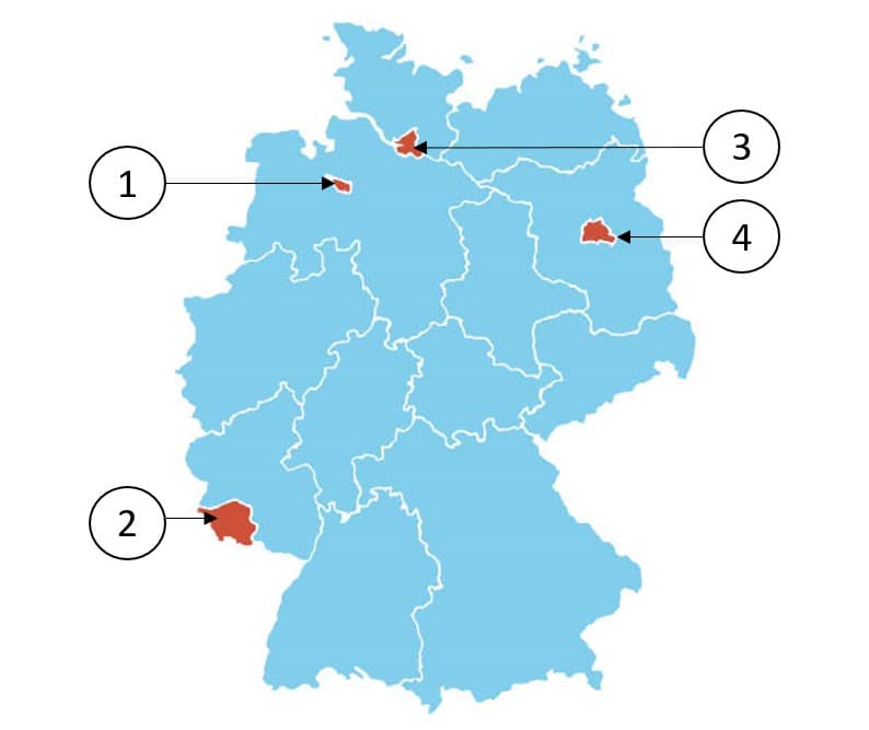 A map of Germany with four federal lands highlighted.