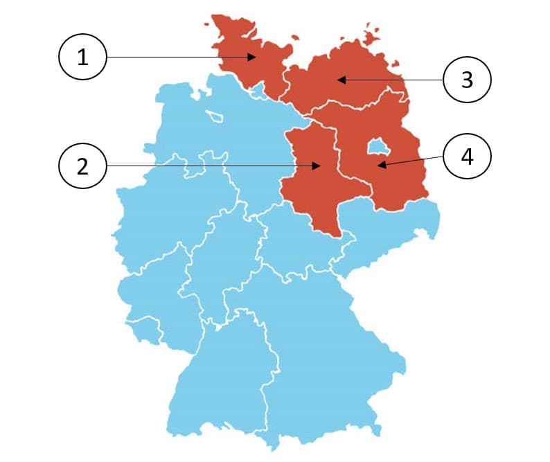 A map of Germany with four federal lands highlighted.